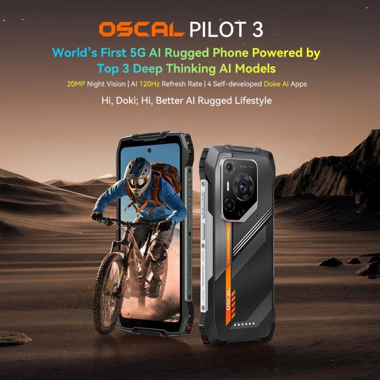 Điện thoại bền Blackview Oscal Pilot 3 5G, 12GB+256GB, Camera nhìn ban đêm, 6.56 inch Android 15 MediaTek Dimensity 6300 Octa Core, Mạng: 5G, OTG, NFC