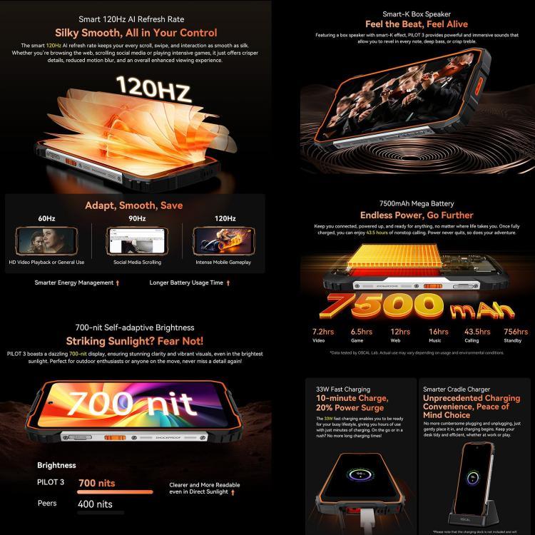 Điện thoại bền Blackview Oscal Pilot 3 5G, 12GB+256GB, Camera nhìn ban đêm, 6.56 inch Android 15 MediaTek Dimensity 6300 Octa Core, Mạng: 5G, OTG, NFC
