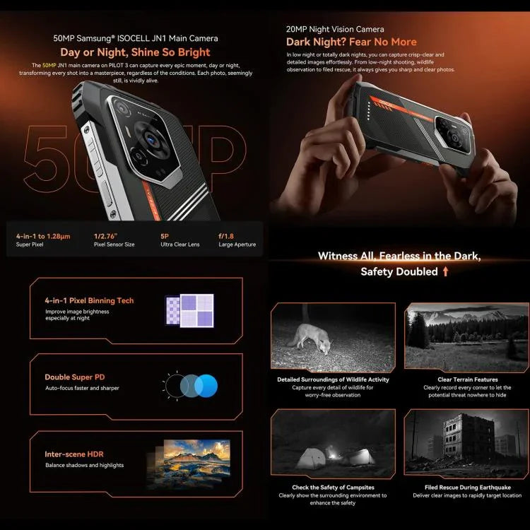 Điện thoại bền Blackview Oscal Pilot 3 5G, 12GB+256GB, Camera nhìn ban đêm, 6.56 inch Android 15 MediaTek Dimensity 6300 Octa Core, Mạng: 5G, OTG, NFC