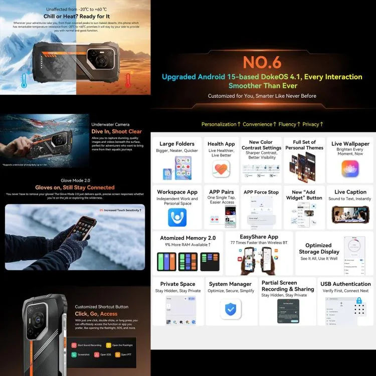 Điện thoại bền Blackview Oscal Pilot 3 5G, 12GB+256GB, Camera nhìn ban đêm, 6.56 inch Android 15 MediaTek Dimensity 6300 Octa Core, Mạng: 5G, OTG, NFC