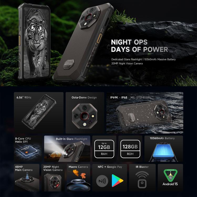Điện thoại bền Ulefone Armor X16, 6GB+128GB, Nhìn ban đêm, IP68/IP69K, 6.56 inch Android 15 MediaTek Helio G91 Octa Core, Mạng: 4G, NFC, OTG, Armor X16, 6GB+128GB