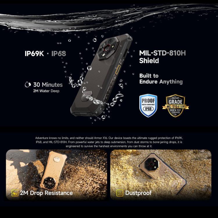 Điện thoại bền Ulefone Armor X16, 6GB+128GB, Nhìn ban đêm, IP68/IP69K, 6.56 inch Android 15 MediaTek Helio G91 Octa Core, Mạng: 4G, NFC, OTG, Armor X16, 6GB+128GB