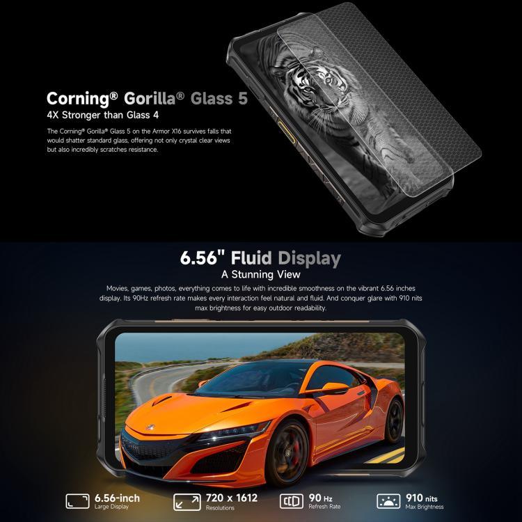 Điện thoại bền Ulefone Armor X16, 6GB+128GB, Nhìn ban đêm, IP68/IP69K, 6.56 inch Android 15 MediaTek Helio G91 Octa Core, Mạng: 4G, NFC, OTG, Armor X16, 6GB+128GB