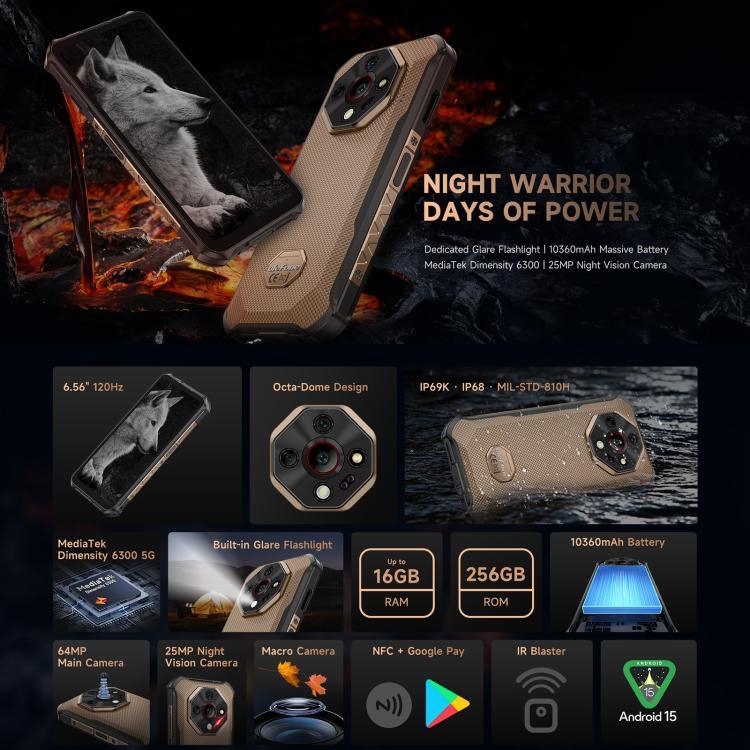 Điện thoại bền Ulefone Armor X16 Pro, 5GB+256GB, Nhìn ban đêm, IP68/IP69K, 6.56 inch Android 15 MediaTek Dimensity 6300 Octa Core, Mạng: 5G, NFC, OTG, Armor X16 Pro, 8GB+256GB
