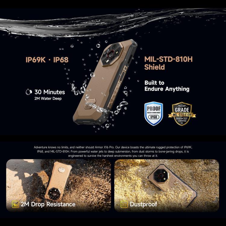 Điện thoại bền Ulefone Armor X16 Pro, 5GB+256GB, Nhìn ban đêm, IP68/IP69K, 6.56 inch Android 15 MediaTek Dimensity 6300 Octa Core, Mạng: 5G, NFC, OTG, Armor X16 Pro, 8GB+256GB