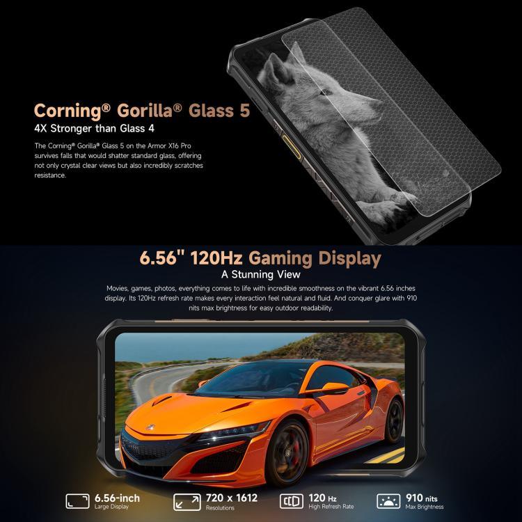 Điện thoại bền Ulefone Armor X16 Pro, 5GB+256GB, Nhìn ban đêm, IP68/IP69K, 6.56 inch Android 15 MediaTek Dimensity 6300 Octa Core, Mạng: 5G, NFC, OTG, Armor X16 Pro, 8GB+256GB