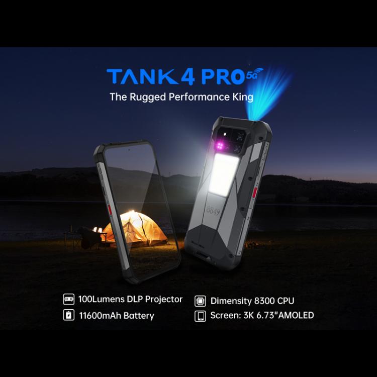 Điện thoại bền Unihertz Tank 4 Pro có máy chiếu, 16GB+512GB, Tầm nhìn ban đêm, Màn hình 6.73 inch Android 13 Dimensity 8300 Octa Core, Mạng: 5G, NFC, 16GB+512GB