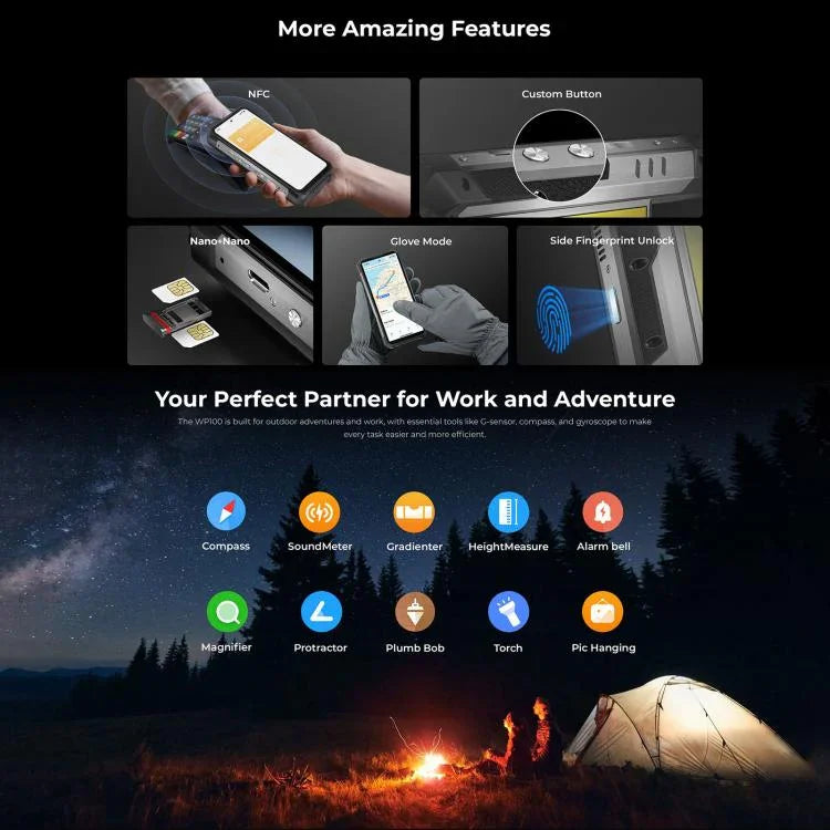 Điện thoại bền Oukitel WP100 Laser Rangefinder, 12GB+512GB, Camera 200MP, Nhận diện vân tay, 6.8 inch Android 14 MediaTek Dimensity 7300 Octa Core, NFC, OTG, Mạng: 5G, WP100