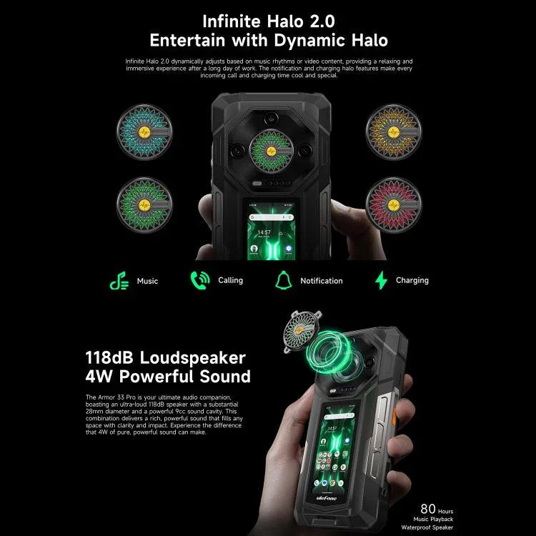 Điện thoại bền Ulefone Armor 33 Pro, 16GB+512GB, Nhìn ban đêm, 6.95 inch + 3.4 inch Màn hình kép Android 14 MediaTek Dimensity 7300X Octa Core, Mạng: 5G, OTG, NFC, Armor 33 Pro
