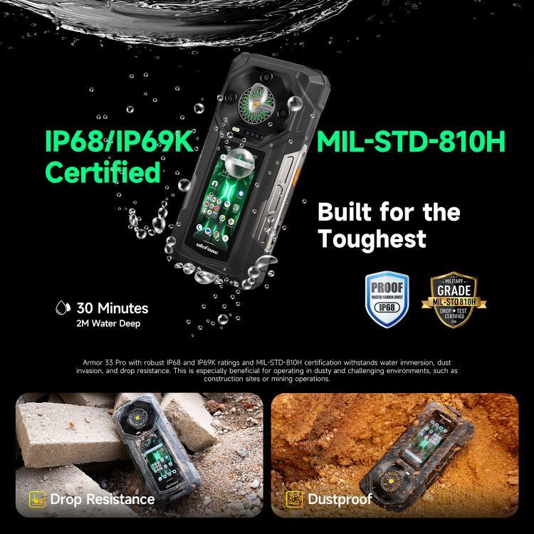 Điện thoại bền Ulefone Armor 33 Pro, 16GB+512GB, Nhìn ban đêm, 6.95 inch + 3.4 inch Màn hình kép Android 14 MediaTek Dimensity 7300X Octa Core, Mạng: 5G, OTG, NFC, Armor 33 Pro