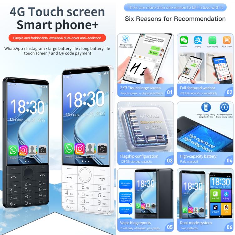 Điện thoại bàn phím DOOV R70, 6GB+128GB, 4 inch Android 13 Mediatek MT6762 Octa Core, Mạng: 4G, Hỗ trợ Google Store, Có camera, Có camera