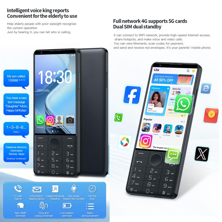 Điện thoại bàn phím DOOV R70, 6GB+128GB, 4 inch Android 13 Mediatek MT6762 Octa Core, Mạng: 4G, Hỗ trợ Google Store, Có camera, Có camera