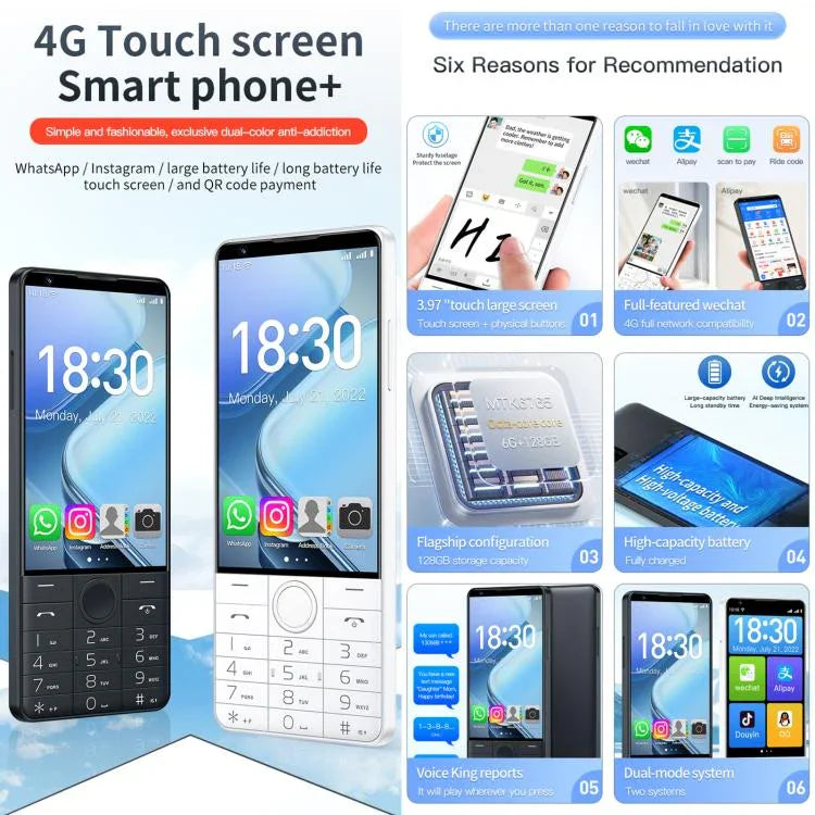 DOOV R70 Keypad Phone, 6GB+128GB, 4 inch Android 13 Mediatek MT6762 Octa Core, Network: 4G, Support Google Store, No Camera, No Camera