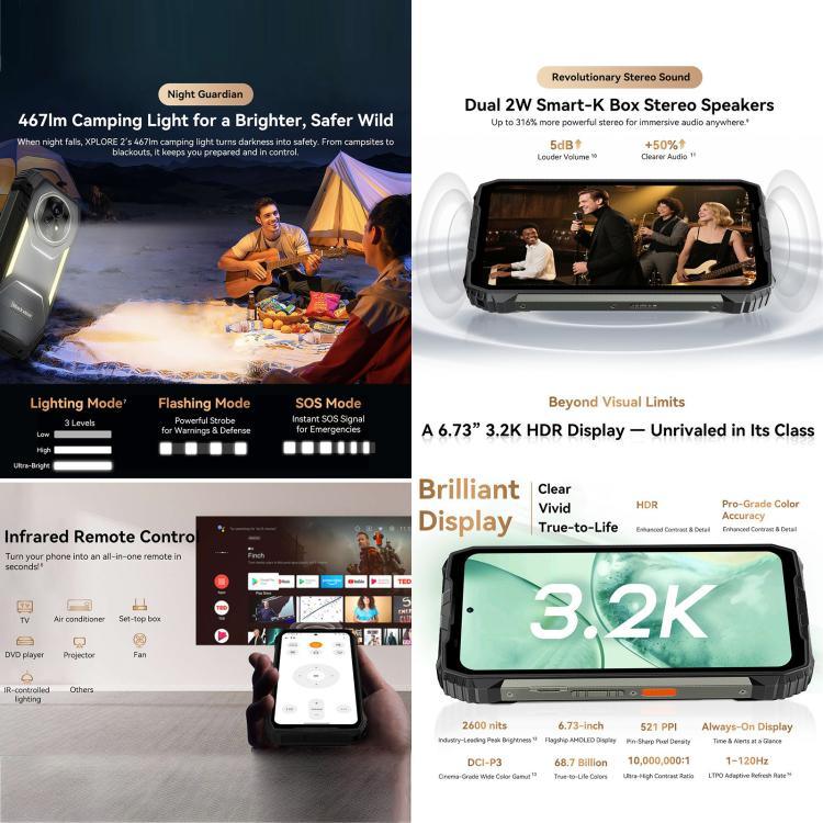 Blackview XPLORE 2, 16GB+1TB, Màn hình 6.73 inch Android 15 Dimensity 8300 MT6897 Octa Core, Mạng: 5G, OTG, NFC, XPLORE 2, 16GB+1TB