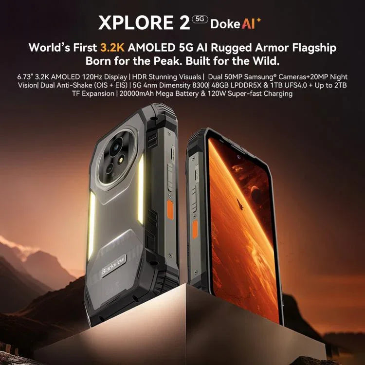 Blackview XPLORE 2, 12GB+256GB, Màn hình 6.73 inch Android 15 Dimensity 8300 MT6897 Octa Core, Mạng: 5G, OTG, NFC, XPLORE 2, 12GB+256GB