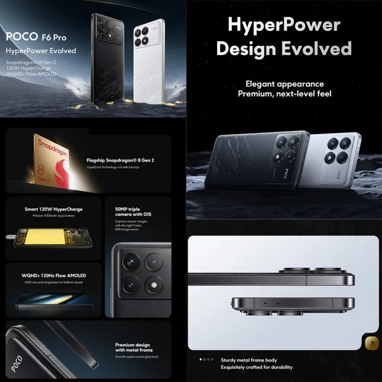 Xiaomi POCO F6 Pro Global, 12GB+256GB, Cảm biến vân tay trong màn hình, 6.67 inch Xiaomi HyperOS Snapdragon 8 Gen 2 Octa Core 3.19GHz, NFC, Mạng: 5G, 12GB+256GB