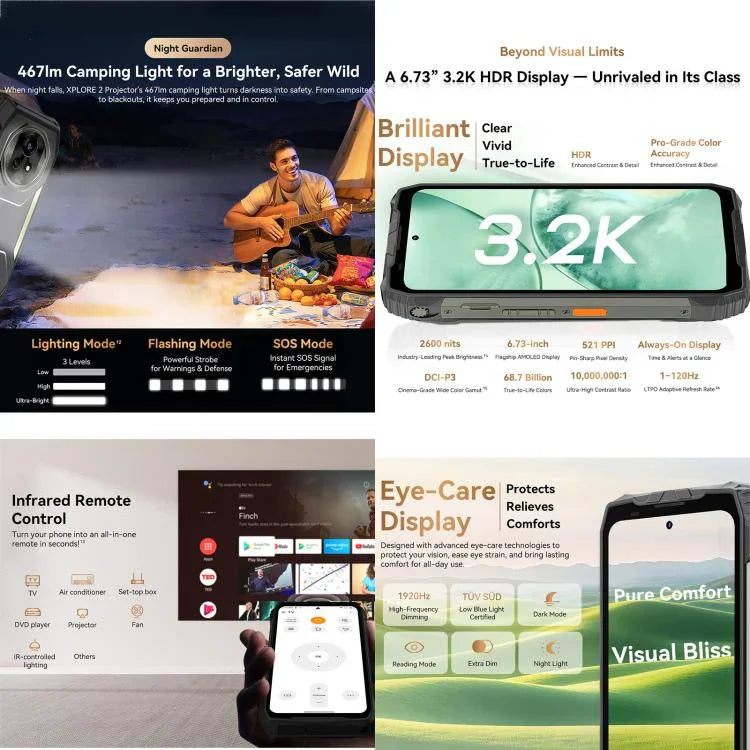 Blackview XPLORE 2 Máy chiếu, 12GB+256GB, 6.73 inch Android 15 Dimensity 8300 MT6897 Octa Core, Mạng: 5G, OTG, NFC, Máy chiếu XPLORE 2, 12GB+256GB