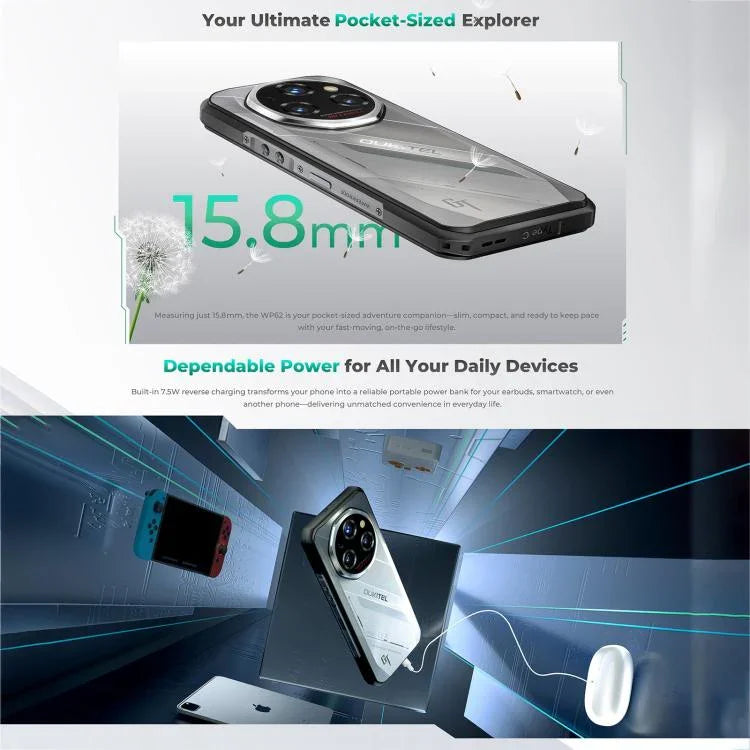 Oukitel WP62 Điện thoại bền bỉ, 12GB+512GB, Camera 108MP, Nhận diện vân tay, 6.6 inch Android 15 MediaTek Dimensity 7025 Octa Core, NFC, OTG, Mạng: 5G, 12GB+512GB