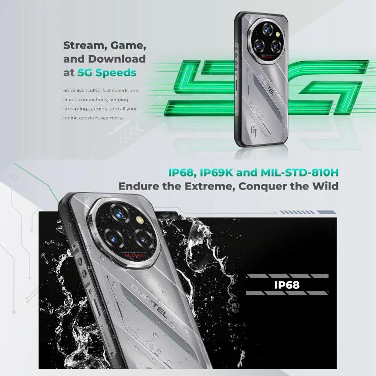 Oukitel WP62 Điện thoại bền bỉ, 12GB+512GB, Camera 108MP, Nhận diện vân tay, 6.6 inch Android 15 MediaTek Dimensity 7025 Octa Core, NFC, OTG, Mạng: 5G, 12GB+512GB