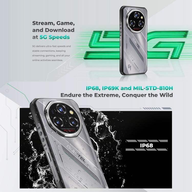 Oukitel WP62 Điện thoại bền bỉ, 8GB+256GB, Camera 108MP, Nhận diện vân tay, 6.6 inch Android 15 MediaTek Dimensity 7025 Octa Core, NFC, OTG, Mạng: 5G, 8GB+256GB