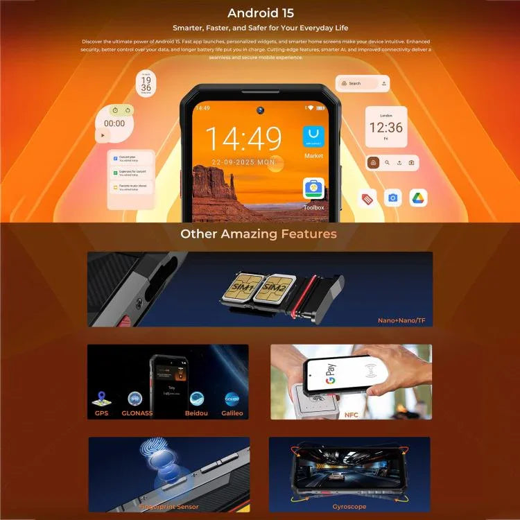 Điện thoại bền bỉ Oukitel WP58 Pro, 8GB+512GB, nhận diện vân tay bên cạnh, màn hình 6.7 inch Android 15 UMS9621S Octa Core, NFC, OTG, Mạng: 5G, 8GB+512GB