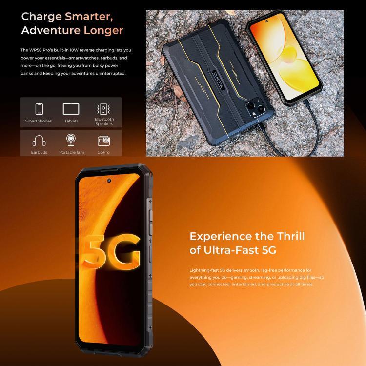 Điện thoại bền bỉ Oukitel WP58 Pro, 8GB+512GB, nhận diện vân tay bên cạnh, màn hình 6.7 inch Android 15 UMS9621S Octa Core, NFC, OTG, Mạng: 5G, 8GB+512GB