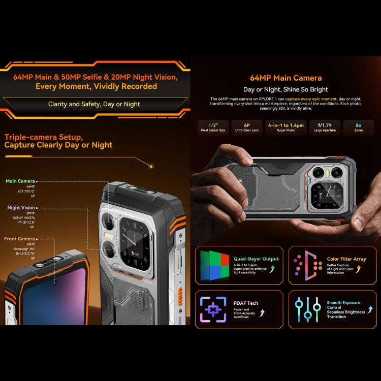 Blackview XPLORE 1, 16GB+512GB, màn hình 6.78 inch Android 15 Dimensity 7050 MT8791V/HZA Octa Core, Mạng: 5G, OTG, NFC, XPLORE 1 16GB+512GB