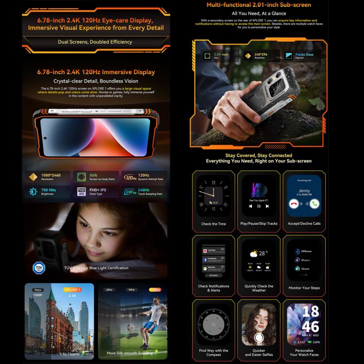 Blackview XPLORE 1, 16GB+512GB, màn hình 6.78 inch Android 15 Dimensity 7050 MT8791V/HZA Octa Core, Mạng: 5G, OTG, NFC, XPLORE 1 16GB+512GB