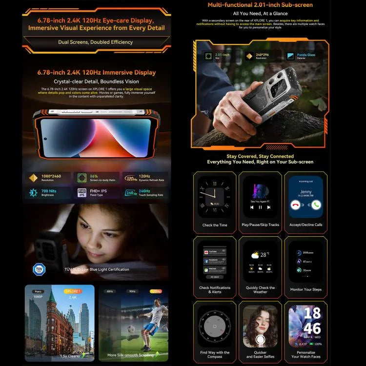 Blackview XPLORE 1, 12GB+256GB, màn hình 6.78 inch Android 15 Dimensity 7050 MT8791V/HZA Octa Core, Mạng: 5G, OTG, NFC, XPLORE 1 12GB+256GB