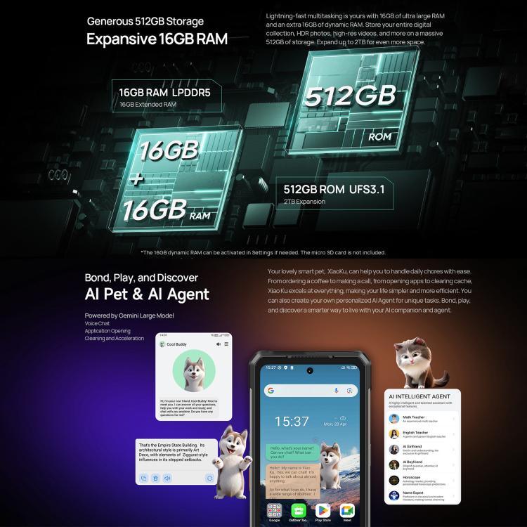 Ulefone Armor 34+, 16GB+512GB, Tầm nhìn ban đêm, điện thoại bền bỉ IP68/IP69K, màn hình 6.95 inch Android 15 MediaTek Dimensity 7400X Octa Core, Mạng: 5G, NFC, OTG, Armor 34+