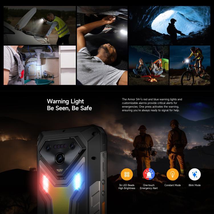 Ulefone Armor 34+, 16GB+512GB, Tầm nhìn ban đêm, điện thoại bền bỉ IP68/IP69K, màn hình 6.95 inch Android 15 MediaTek Dimensity 7400X Octa Core, Mạng: 5G, NFC, OTG, Armor 34+