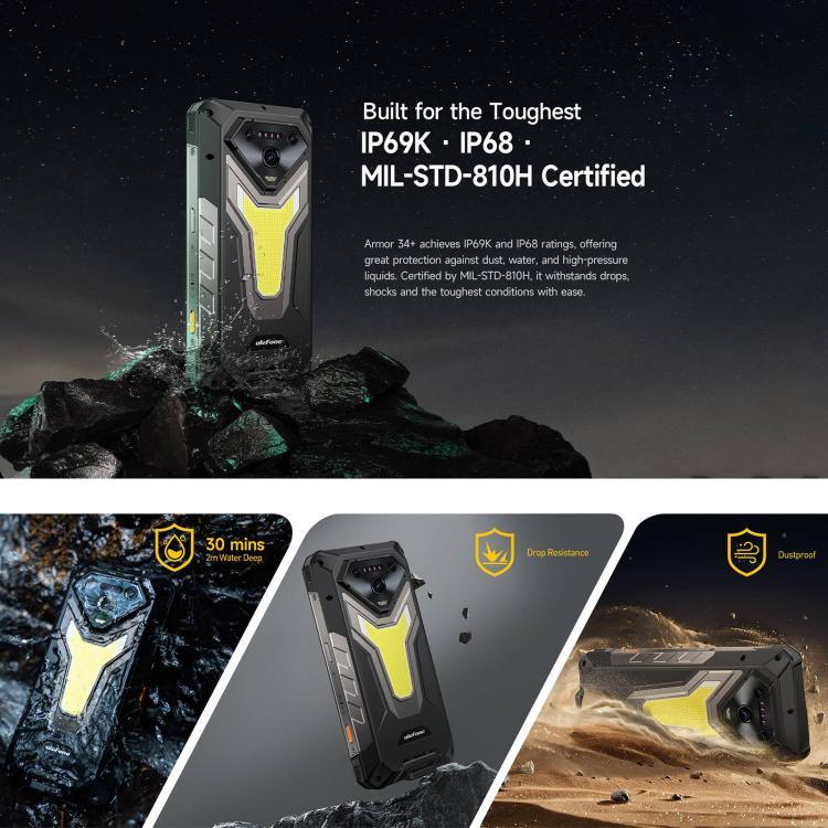 Ulefone Armor 34+, 16GB+512GB, Tầm nhìn ban đêm, điện thoại bền bỉ IP68/IP69K, màn hình 6.95 inch Android 15 MediaTek Dimensity 7400X Octa Core, Mạng: 5G, NFC, OTG, Armor 34+