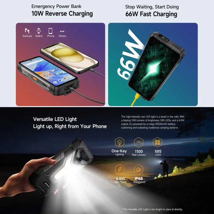 Ulefone Armor 34 Pro+ Máy chiếu, 16GB+512GB, Tầm nhìn ban đêm, điện thoại bền bỉ IP68/IP69K, màn hình 6.95 inch Android 15 MediaTek Dimensity 7400X Octa Core, Mạng: 5G, NFC, OTG, Armor 34 Pro+