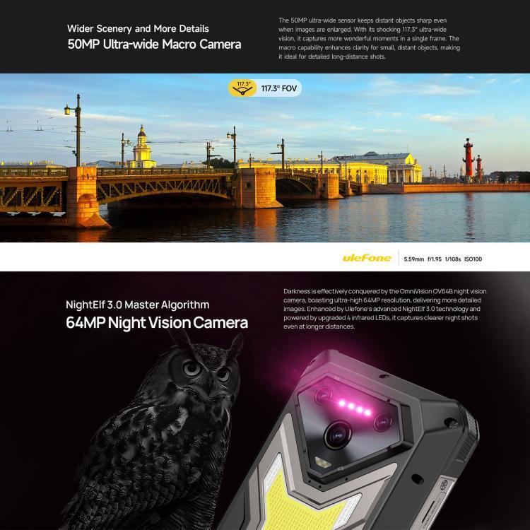 Ulefone Armor 34 Pro+ Máy chiếu, 16GB+512GB, Tầm nhìn ban đêm, điện thoại bền bỉ IP68/IP69K, màn hình 6.95 inch Android 15 MediaTek Dimensity 7400X Octa Core, Mạng: 5G, NFC, OTG, Armor 34 Pro+