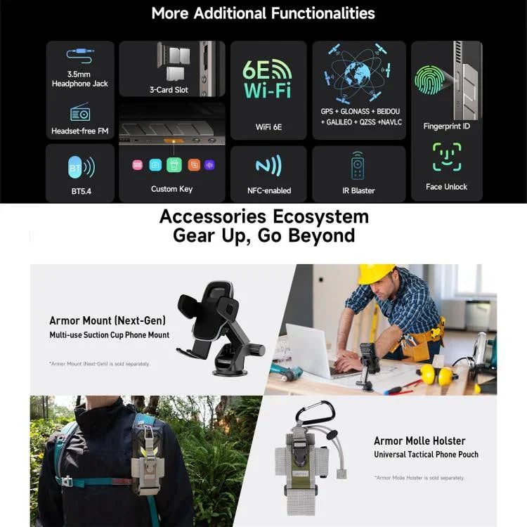 Ulefone Armor 34 Pro+ Máy chiếu, 16GB+512GB, Tầm nhìn ban đêm, điện thoại bền bỉ IP68/IP69K, màn hình 6.95 inch Android 15 MediaTek Dimensity 7400X Octa Core, Mạng: 5G, NFC, OTG, Armor 34 Pro+