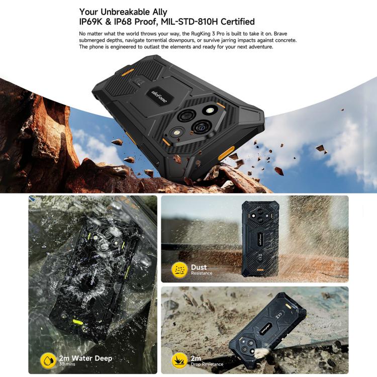 Ulefone RugKing 3 Pro, 8GB+128GB, Điện thoại bền IP68/IP69K, 6.56 inch Android 15 Unisoc T7250 Octa Core, Mạng: 4G, NFC, OTG, RugKing 3 Pro, RugKing 3 Pro, 8GB+128GB