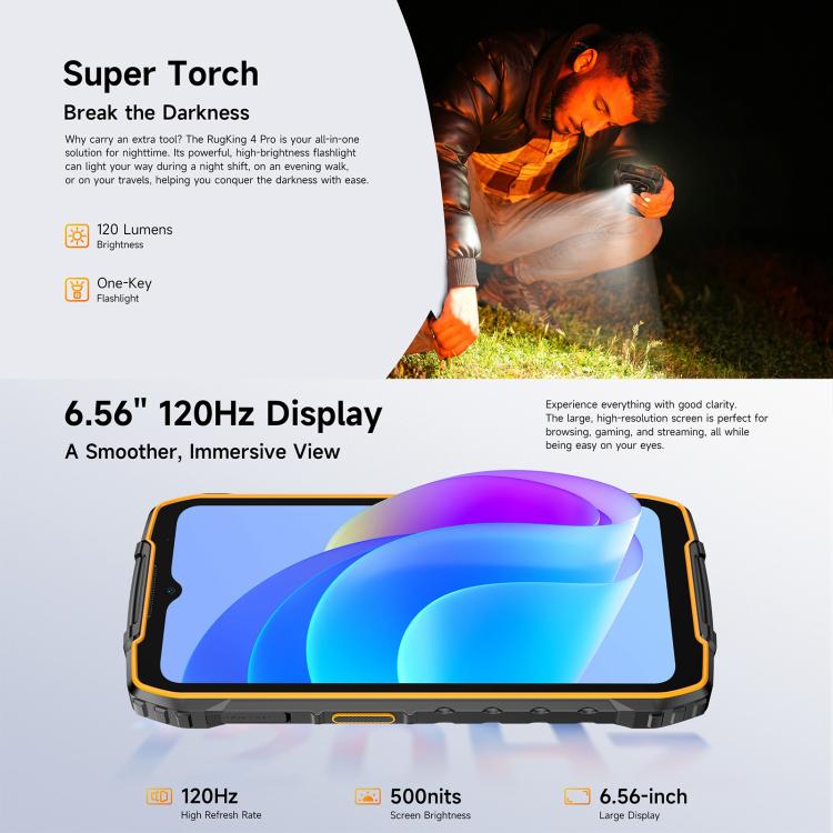 Ulefone RugKing 4 Pro, 8GB+256GB, Điện thoại bền IP68/IP69K, 6.56 inch Android 15 Unisoc T7250 Octa Core, Mạng: 4G, NFC, OTG, RugKing 4 Pro, RugKing 4 Pro, 8GB+256GB