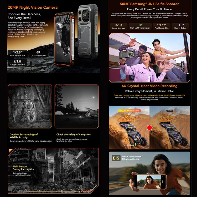 Điện thoại bền Blackview XPLORE 1 Walkie Talkie, 12GB+256GB, 6.78 inch Android 15 Dimensity 7050 MT8791V/HZA Octa Core, Mạng: 5G, OTG, NFC, XPLORE 1 Walkie Talkie 12GB+256GB