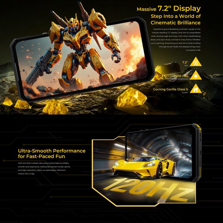 Điện thoại bền bỉ Oukitel WP60, 8GB+256GB, Tầm nhìn ban đêm, Camera 108MP, Cảm biến vân tay bên hông, 7.2 inch Android 15 MediaTek Dimensity 7025 Octa Core, NFC, OTG, Mạng: 5G, 8GB+256GB