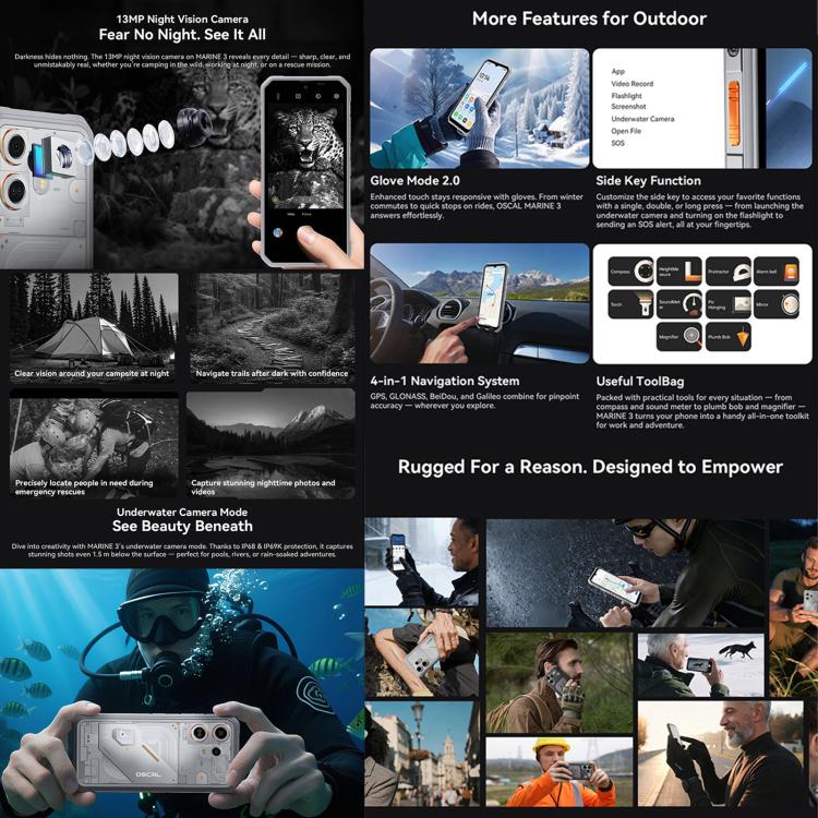 Blackview Oscal Marine 3, 8GB+128GB, 6.56 inch Android 15 Unisoc UMS9230E T615 Octa Core, Mạng: 4G, OTG, NFC, 8GB+128GB