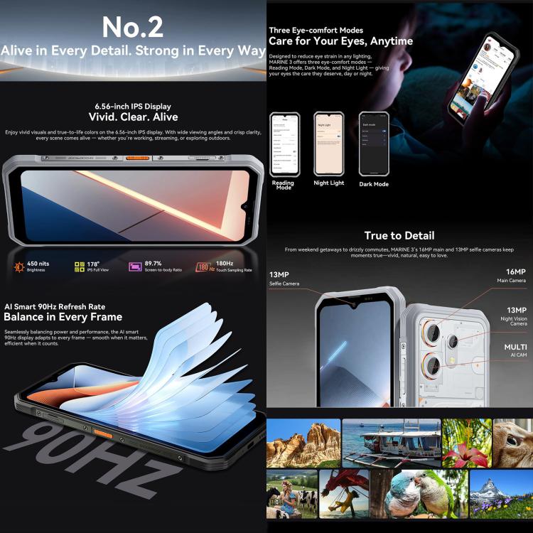 Blackview Oscal Marine 3, 8GB+256GB, 6.56 inch Android 16 MT6769V/CB Helio G81 Octa Core, Mạng: 4G, OTG, NFC, 8GB+256GB