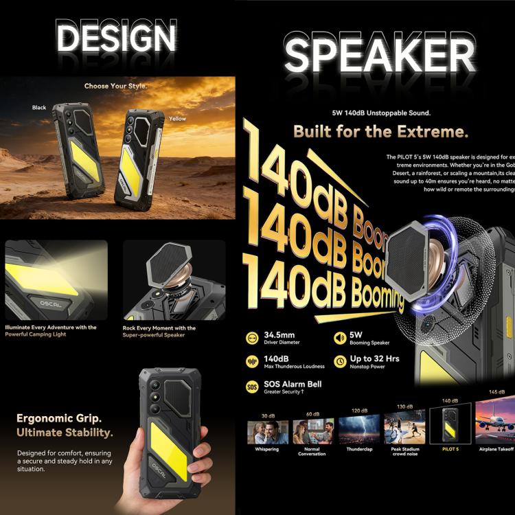 Điện thoại bền Blackview Oscal Pilot 5 5G, 8GB+256GB, 6.67 inch Android 16 UMS9620 T8100 Octa Core, Mạng: 5G, OTG, NFC