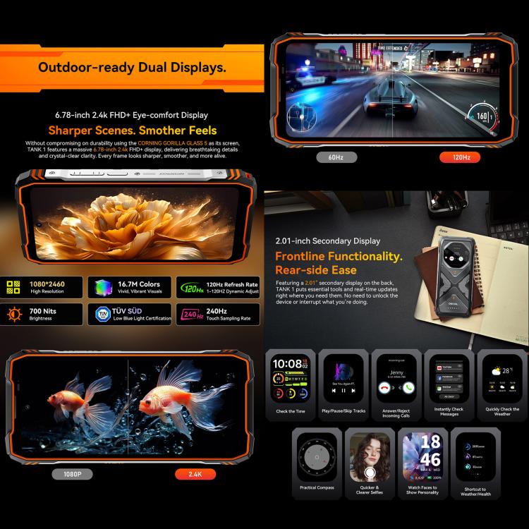 Blackview Oscal TANK 1, 12GB+256GB, 6.78 inch Android 15 DokeOS 4.2 Mediatek Dimensity 7050 Octa Core, Mạng: 5G, OTG, NFC, 12GB+256GB