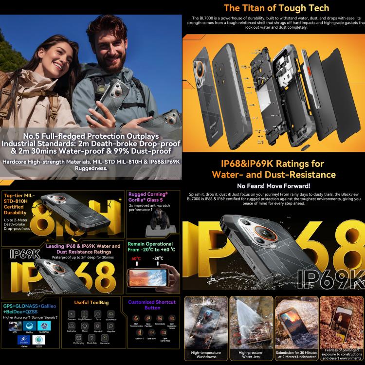 Điện thoại bền Blackview BL7000, 8GB+512GB, 6.78 inch Android 15 MediaTek Dimensity 6300 Octa Core, Mạng: 5G, NFC, OTG, 8GB+512GB