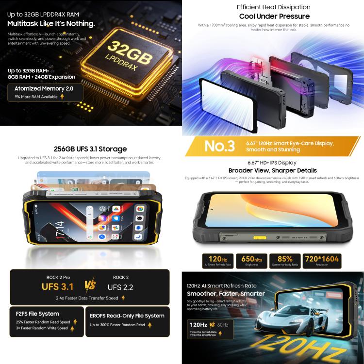 Điện thoại bền Blackview ROCK 2 Pro, 8GB+256GB, 6.67 inch Android 16 Unisoc UMS9620 T8100 Octa Core, Mạng: 5G, OTG, NFC
