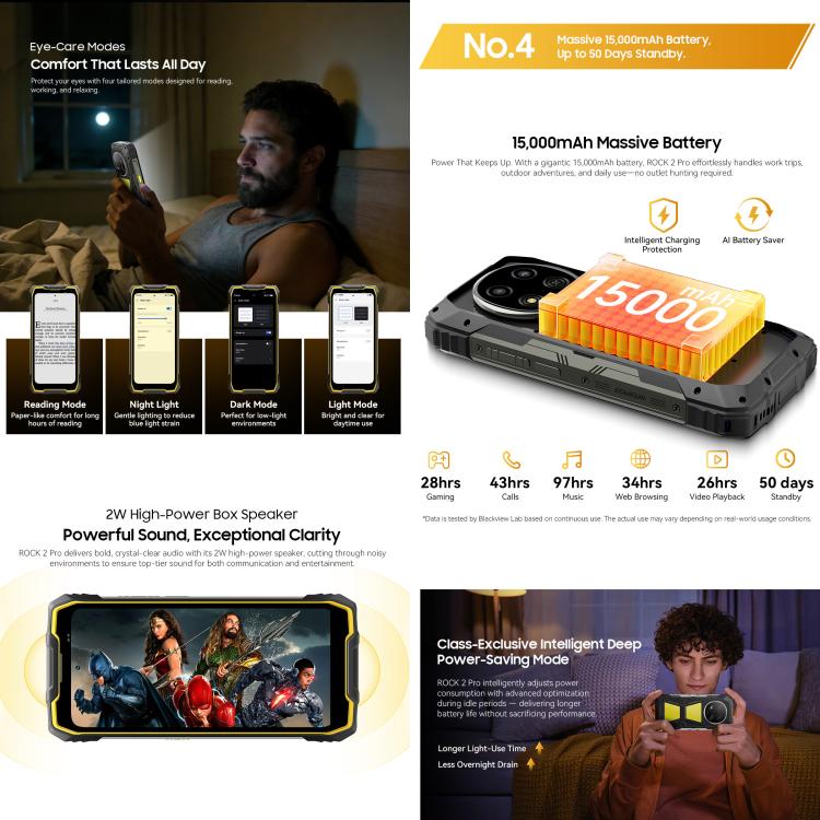 Điện thoại bền Blackview ROCK 2 Pro, 8GB+256GB, 6.67 inch Android 16 Unisoc UMS9620 T8100 Octa Core, Mạng: 5G, OTG, NFC