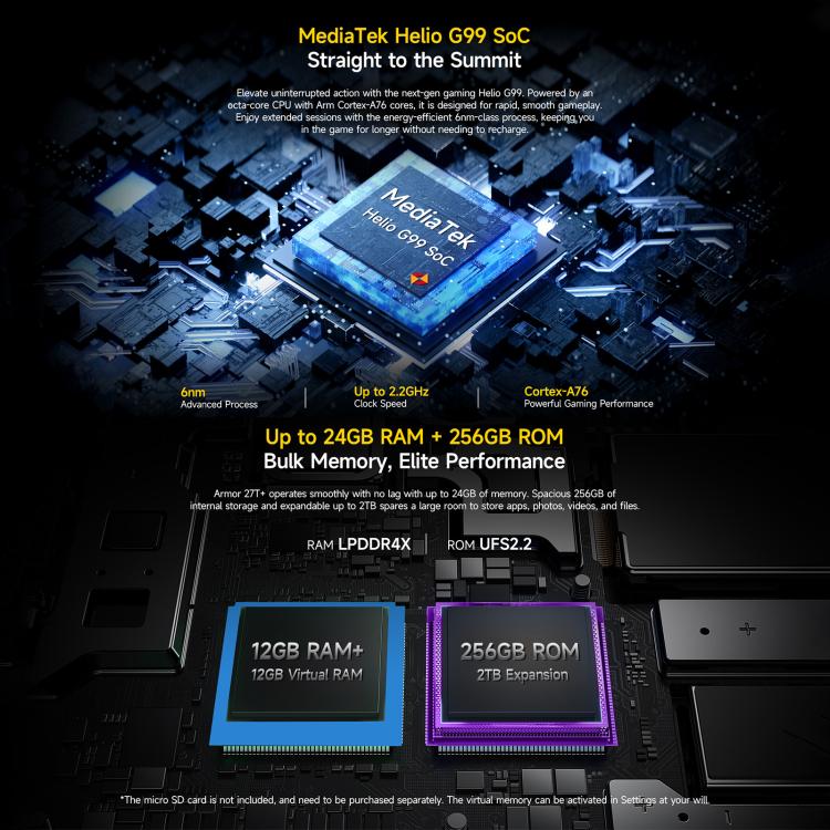 Điện thoại bền bỉ Ulefone Armor 27T+, 12GB+256GB, Camera nhiệt, Tầm nhìn ban đêm, 10600mAh, 6.78 inch Android 14 MediaTek Helio G99 Octa Core, Mạng: 4G, NFC, OTG, Armor 27T+