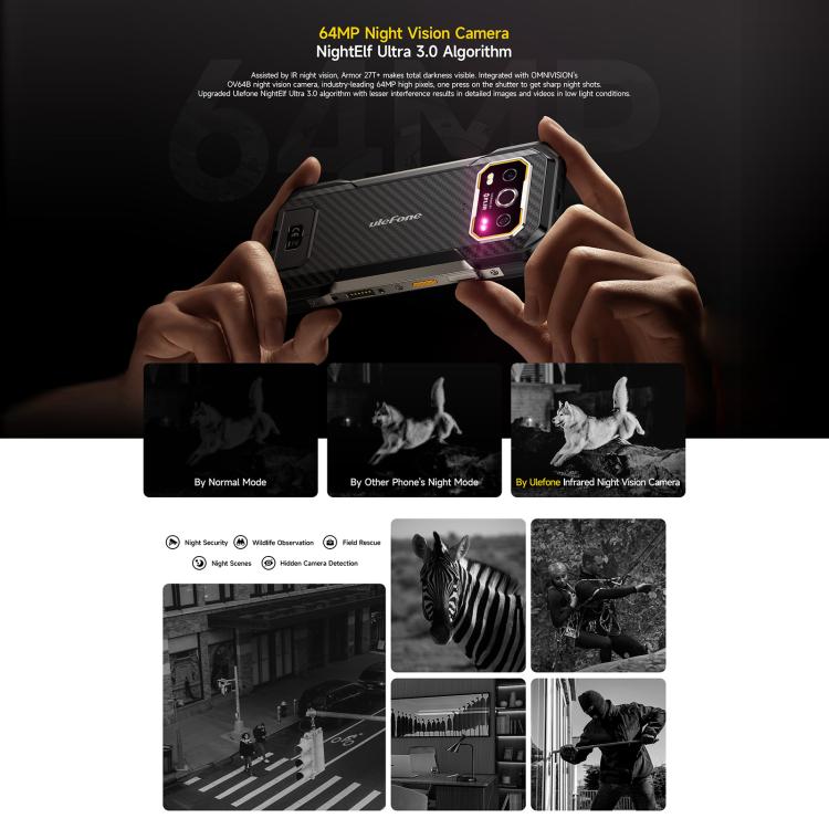 Điện thoại bền bỉ Ulefone Armor 27T+, 12GB+256GB, Camera nhiệt, Tầm nhìn ban đêm, 10600mAh, 6.78 inch Android 14 MediaTek Helio G99 Octa Core, Mạng: 4G, NFC, OTG, Armor 27T+