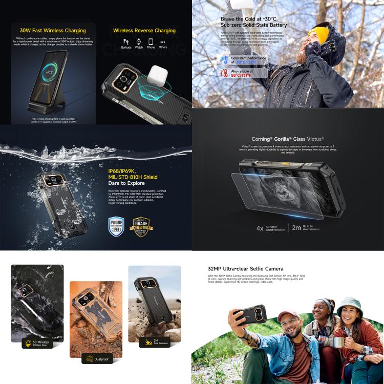 Điện thoại bền bỉ Ulefone Armor 27T+, 12GB+256GB, Camera nhiệt, Tầm nhìn ban đêm, 10600mAh, 6.78 inch Android 14 MediaTek Helio G99 Octa Core, Mạng: 4G, NFC, OTG, Armor 27T+