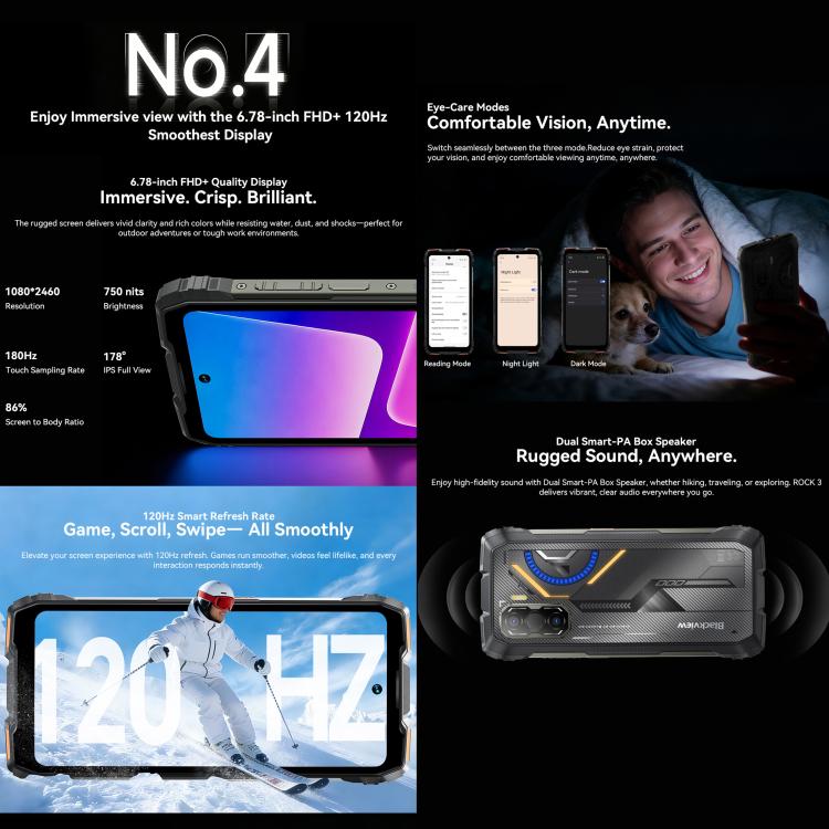 Điện thoại bền Blackview ROCK 3, Máy ảnh nhiệt, 8GB+256GB, 6.78 inch Android 16 MT8781 Helio G100 Octa Core, Mạng: 4G, OTG, NFC